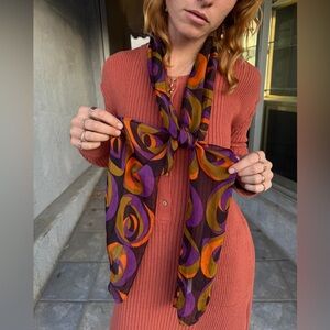 ZAZOU Y2K Psychedelic Swirl Rayon Scarf Tie Top Wrap 90s Abstract
